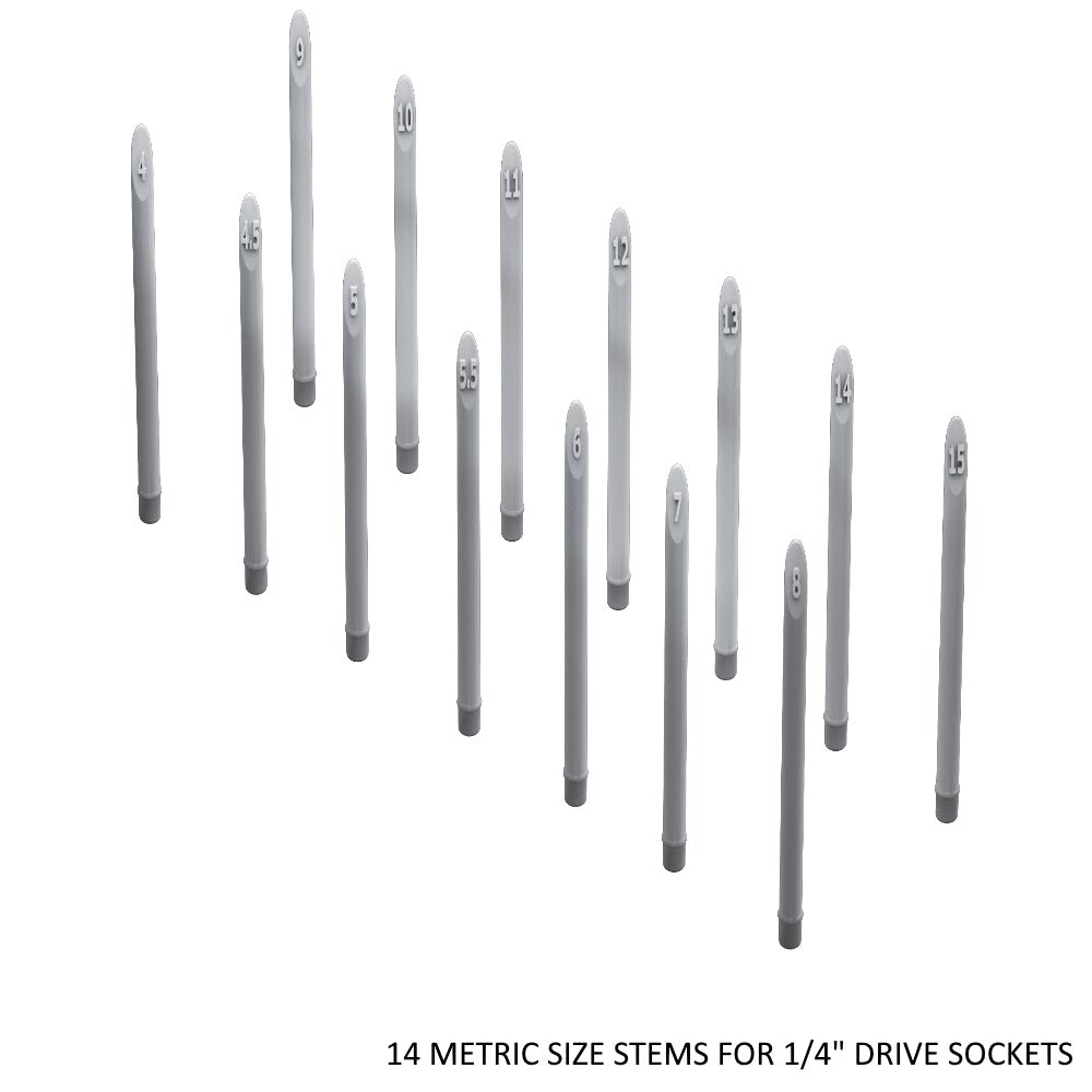 1/4" Socket Stems - Metric - Toolbox Widget UK Socket Organizer, Socket Organization, Toolbox Widget, Tool Box Widget,  Tool Organization, Socket Holder, Socket Tray